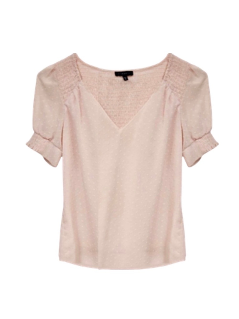 DYNAMITE Semi-Sheer Pink Puff Sleeve Swiss Dot Short Sleeve Chiffon Blouse